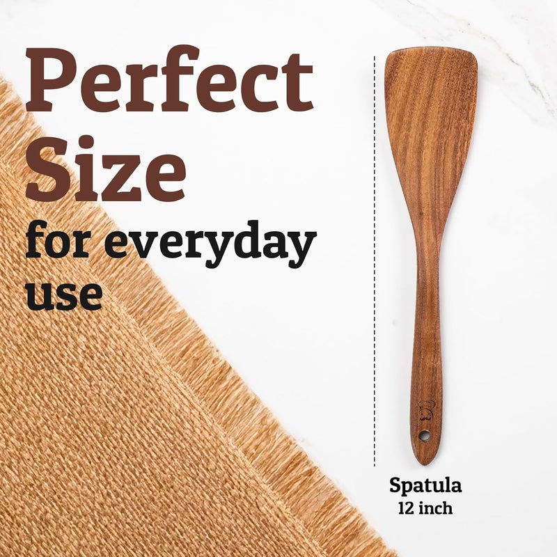 Priority Chef PriorityChef Wooden Spatula for Cooking, Durable Teak Wood Spatula for Flipping, Stirring & Serving – Non Toxic and Nonstick Safe, Hand-Finished, and Easy to Clean Kitchen - Image 4